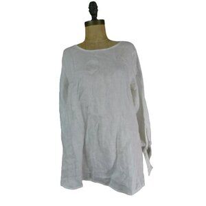 Andrea Jovine Size M Medium White Linen 3/4 Sleeve Blouse Top NWT